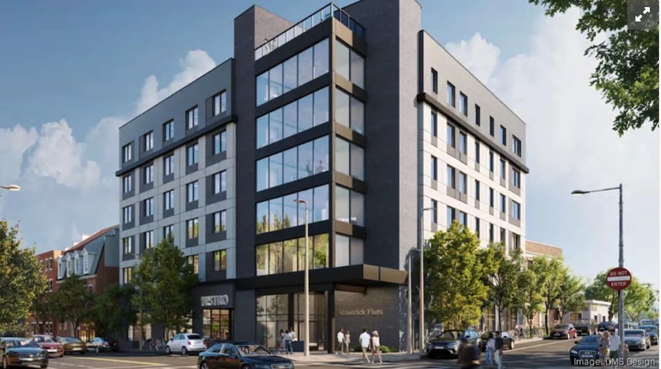 Six-story apartment building proposed for former funeral home site in Maverick Square